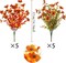 10PCS Artificial Fall Flowers for Outdoors, UV Resistant Faux Silk Mums & Eucalyptus Plants, Orange Fake Outdoor Flowers for Porch, Patio, Window Boxes, Garden, Halloween, Thanksgiving & Autumn Decorations